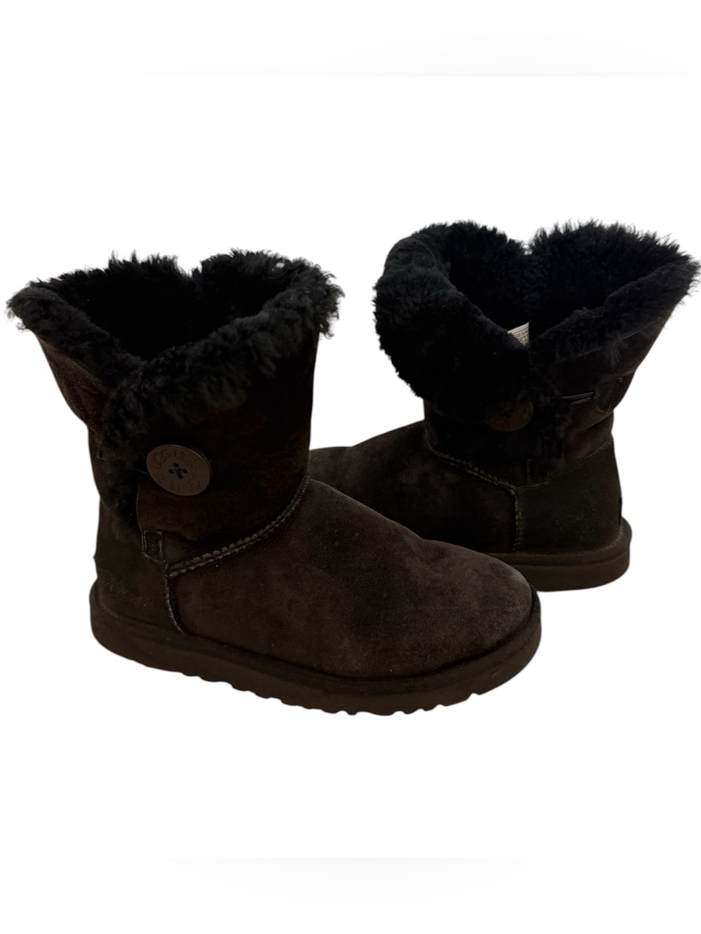UGG Bailey Button 5803 Black Suede Shearling MidCalf Winter Boots Womens Size 5